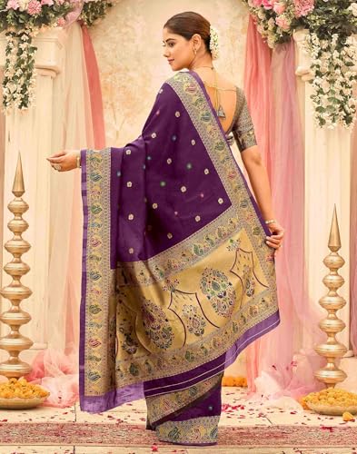 Image of SIRIL Women's Weaving Paithani Silk Saree With Unstitched Blouse Piece