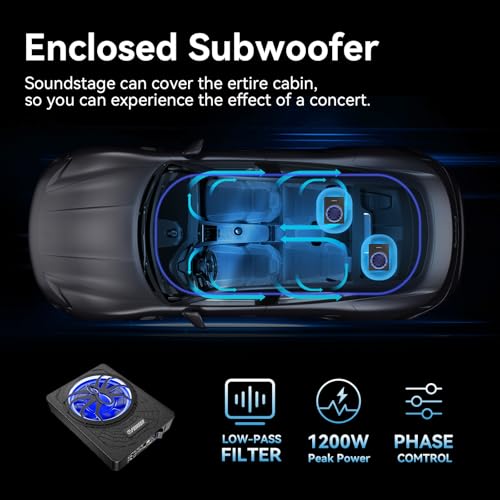 Image of Feikeer 10 inch1200W UnderSeat Subwoofer, Powered Subwoofer Car Audio with Multicolor LED Lighting, Deep Bass Enhancement.Under Seat Subwoofers with Amp for a Dynamic Driving Experience with Bass Melodies