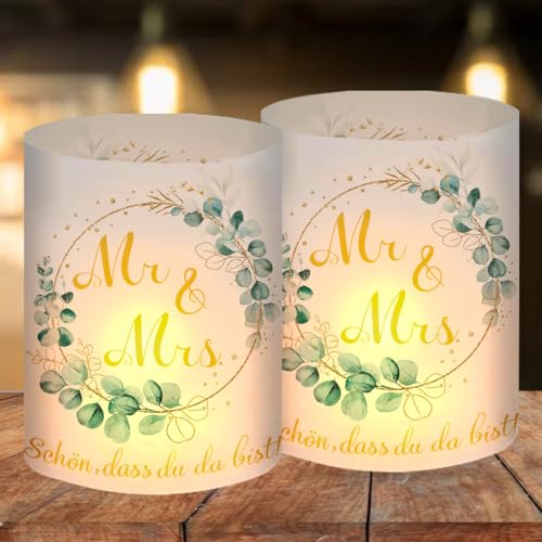 Lot de 12 photophores - Décoration de table de mariage - Bougies chauffe-plat - Mr & Mrs - Photophore