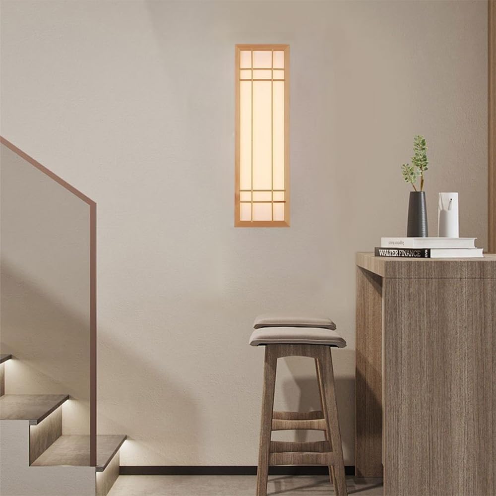 Lampy Ścienna Drewniana, Kinkiet Japoński LED Oświetlenie Ścienne Minimalistyczne Ściemnialne do Sypialni Salonu Korytarza(3 modes,80cm/31.49in)