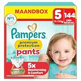 Pampers Premium Protection Pants Maat 5, 144 Luierbroekjes, 12kg-17kg, Ons beste comfort met drievoudige bescherming tegen lekken, Maandbox