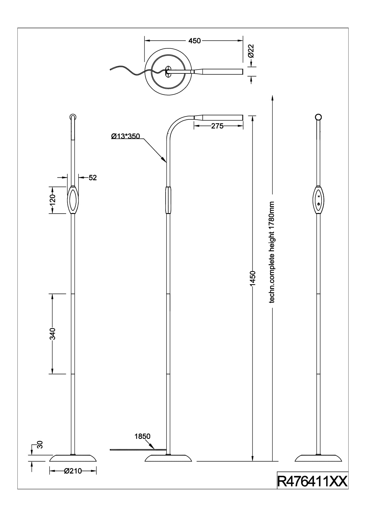 Reality Leuchten LED Stehleuchte Toro R47641102, Kunststoff Schwarz matt, inkl. 5 Watt LED, Touch Dimmer, Lichtfarbe wechselbar, Flexarm |