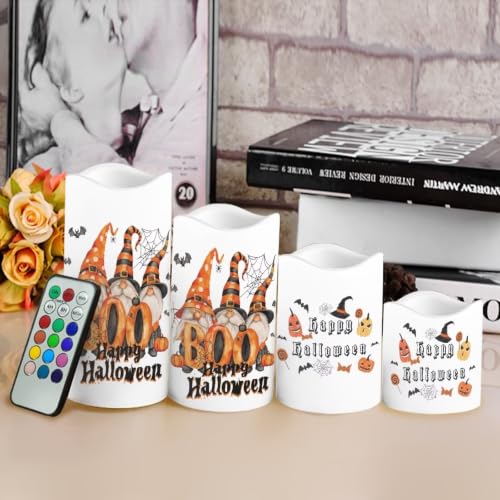 Image of Pumpkin Flameless Battery Operated Candles Set of 4 | Flameless Candles with Remote Flickering LED Candles with Timer for Halloween Party Living Room Decorations