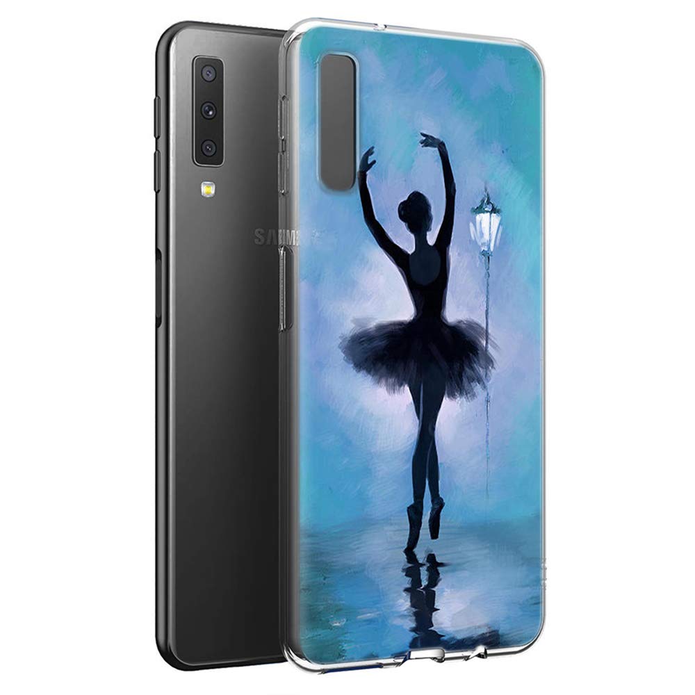 Yoedge Samsung Galaxy A7 2018 Case, Phone Case Clear with Pattern [Ballet Girl] Design Shockproof Protective Silicone Gel TPU Back Cover Bumper Cases for Samsung Galaxy A7 2018 (Blue)