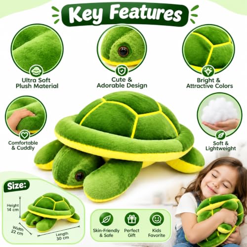 Image of TortoisePlush Sea Turtle Soft Toy, Dark Green and Yellow, 22 cm, Stuffed Animal for Kids, Modern Design, Tortoise Theme, Durable Quality (Big Green toto)