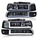 G-PLUS LED DRL Headlights, Compatible with 1999-2002 Chevy Silverado/2001-2002 Silverado 1500HD 2500HD/00-06 Tahoe Suburban 1500 2500, Bumper Headlamps, 2Pcs Smoky (Left+Right)