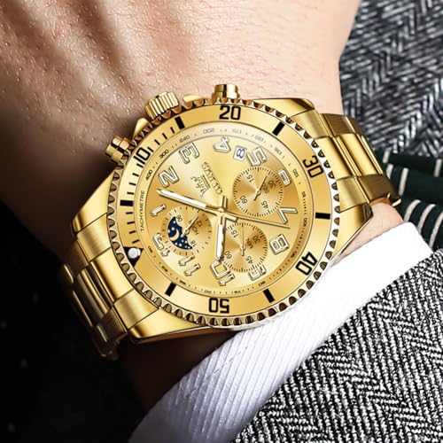 Image of OLEVS Watch Men Luxury Chronograph Stainless Steel Wrist Dress Waterproof Watch Quartz Analog Large Face Luminous