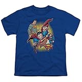  JLA Superman Collage Big Boys Juventud (Camisa Azul Royal, X-Large)