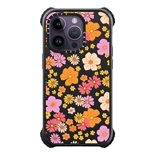 Coque iPhone 14 Pro Casetify fleurs rétro compatible MagSafe noir mat