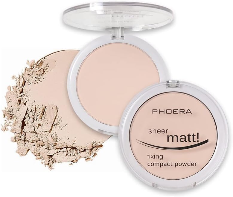 2 Pack PHOERA Matte Face Powder, Control Oil Brighten Skin Color Cover Blemish Makeup Face Setting Setting Powder Foundation。(201-Translucent)