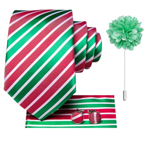 Image of Hi-Tie Mens Paisley Floral Striped Ties Set Silk Necktie and Lapel Pin for Men Pocket Square Cufflinks Set Business Wedding