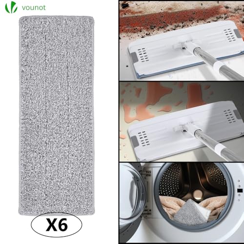 VOUNOT Bodenwischer, Wischmopp Set mit Eimer zum Auswringfunktion, Flacher Mikrofaser & Putzset mit Edelstahlgriff, 6 Wiederverwendbare Wischmop Ersatzbezüge, alle Arten von Böden Weiß – Bild 6