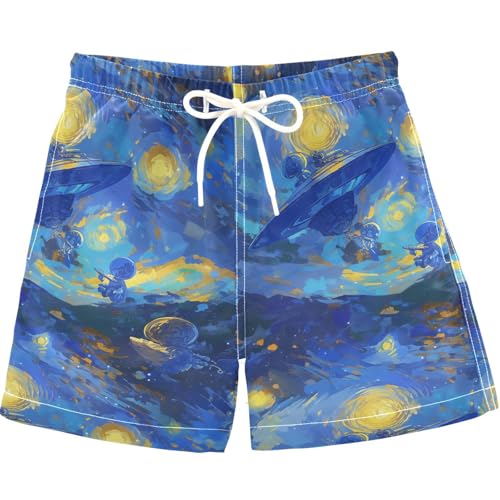 visesunny Summer Boy's Beach Shorts Vangogh Star UFO Quick Dry Swim Trunks Baby Boy Bathing Suit