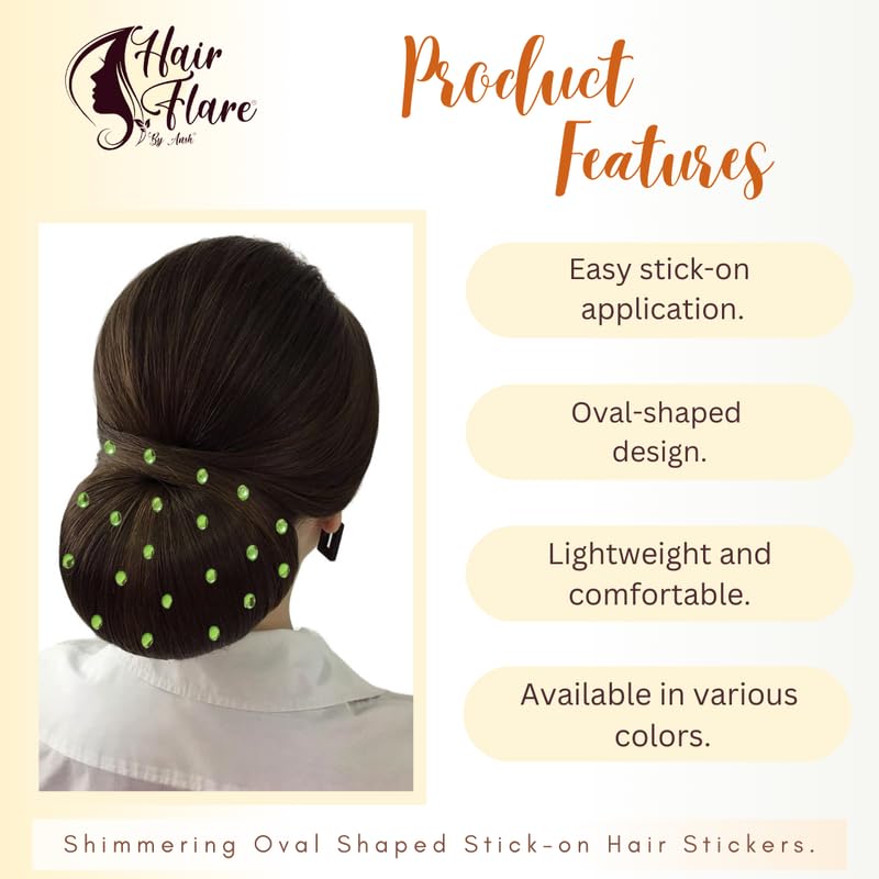 Image of Hair Flare Shimmering Oval Hair Stickers: Easy Stick-On Hair Accessories, 36 Pieces per Pack 2869 LightGreen