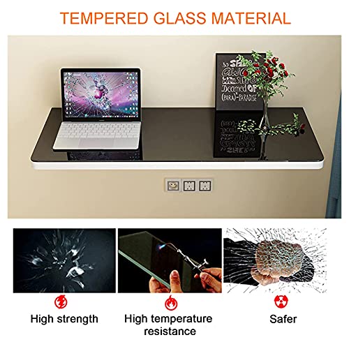 Bureau mural flottant en verre trempé et acier table informatique - 4