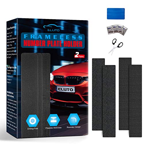 ELUTO 2x Supports Plaque Immatriculation Squames Imperméabiliser Peut être Coupé Fermeture Scratch Autocollant pour Chaque Voiture Cover