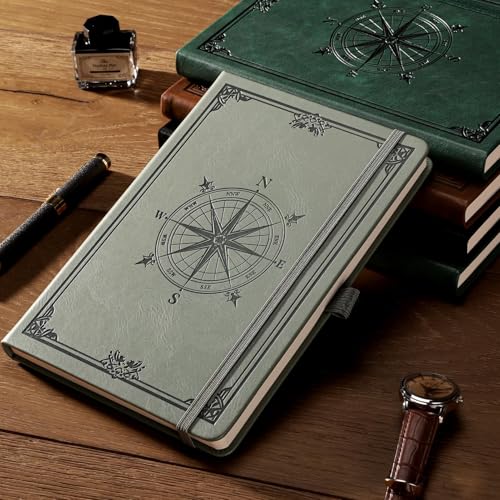 Image of AHGXG Graph Grid Paper Notebook, 192 Pages, A5 Medium Size (5.7'' x 8.3'') | 5 Squares per Inch, Leather Hardcover, 100 GSM Thick Paper, for School, Students, Math, Engineering (Light Green)