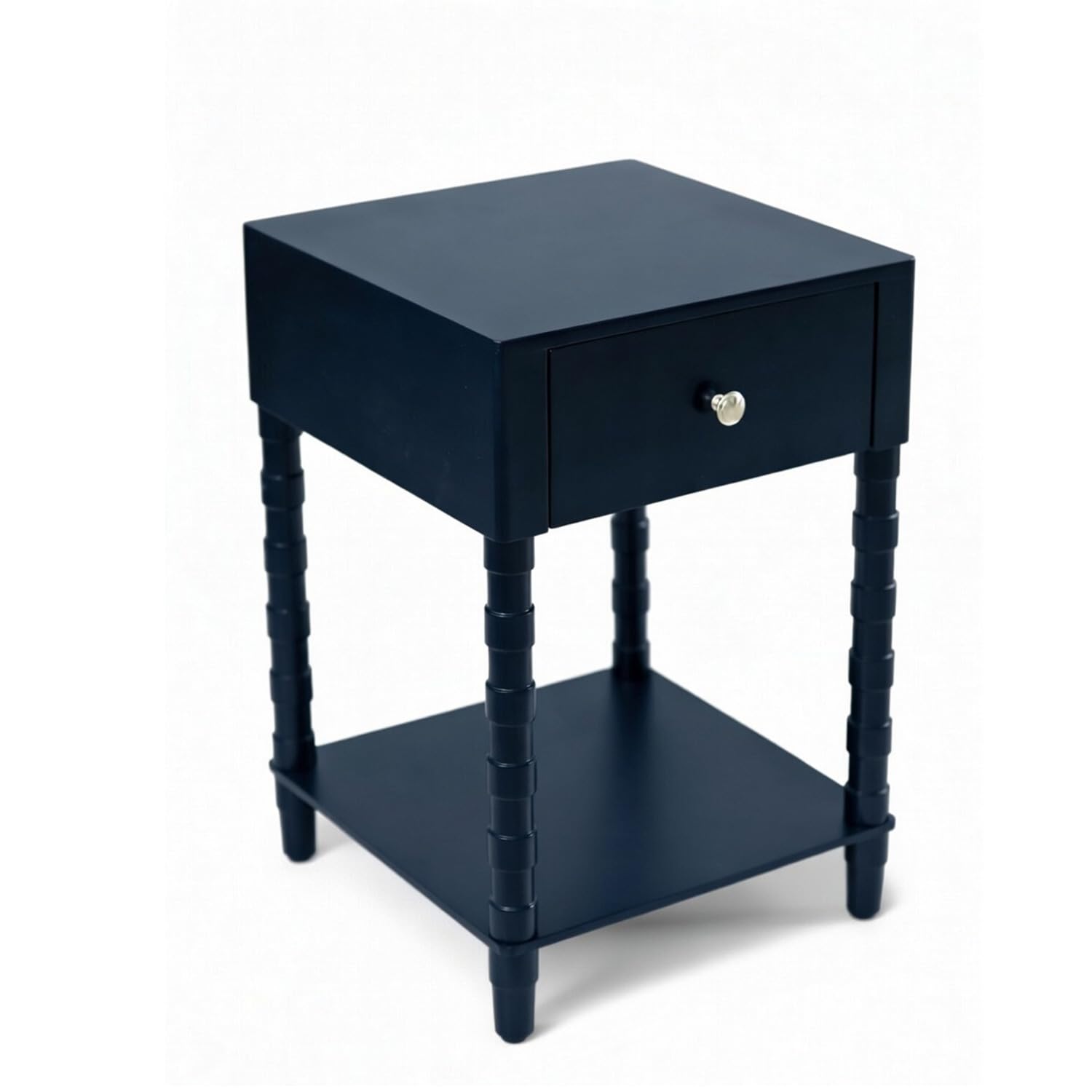 Decor Therapy Sterling Modern Side Table with Storage Drawer, Lower Shelf, Contemporary Legs End Table for Living Room, Navy