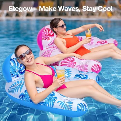 Pool Floats for Adult -Floating Lounge Chairs,Inflatable Pool Floats with Cup Holders 2 Repair Patch Suit for Swimming Pools, Beach, Pool Toys,Backyard Party,Lakes(2 Packs