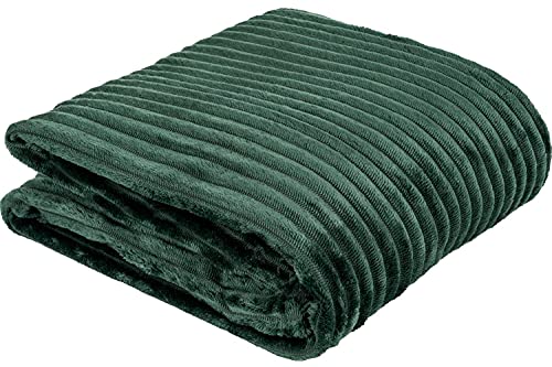 Euromat Flanell Mikrofaserdecke Kuscheldecke Decke Bettüberwurf Streifen 150x200 cm (Grün)