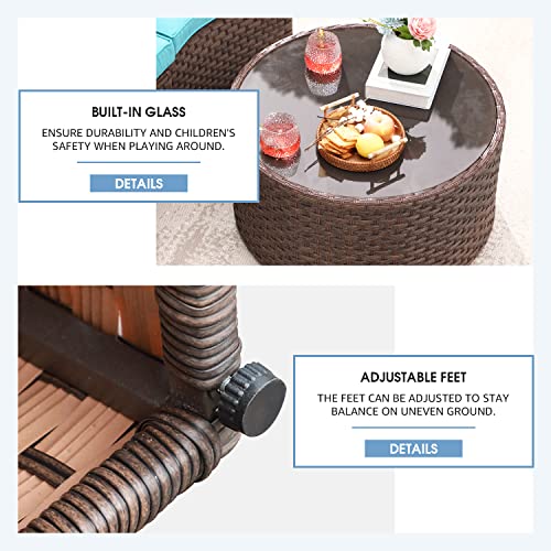 Oc Orange-Casual Outdoor Furniture Brown Rattan Set Half-Moon Patio All-Weather Wicker Sofa With Coffee Table, Turquoise Cushion 7-Piece (Pillows & Waterproof Cover Included) #TOP3