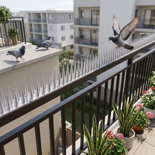 Image of Bird Spike 7 Piece Silver | Pigeon Bird Control Spikes for Balcony, Railing, Window, AC & Roof