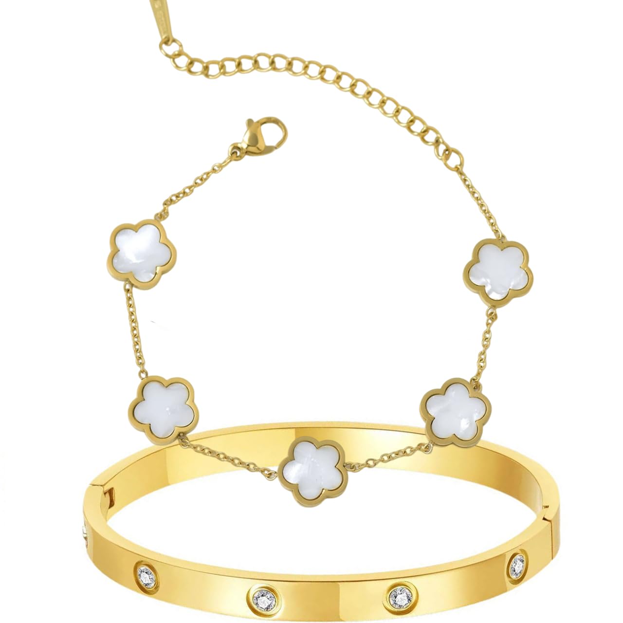 OSIRIDEH2 18K Gold Plated Clover Bracelets For Women, Four Leaf Clover Bracelet Lucky Birthday gift bracelet Jewelry Gifts Jewelry Gifts Trendy