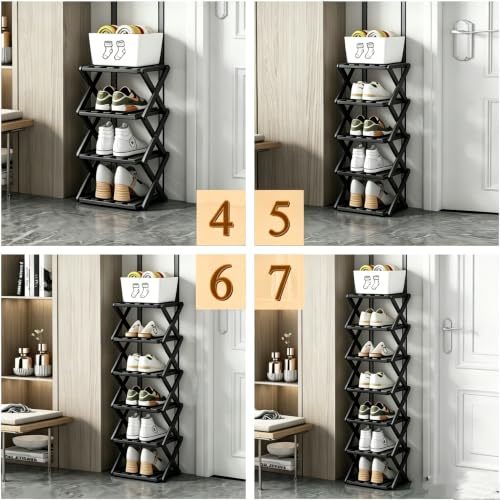 XZXWZX Schuhregal Schmal Schwarz,Klein Faltbar,Bambus,Platzsparend,Regal für Eingangsbereich, Schlafzimmer, Schrank, Wohnzimmerecke(8 Tier) – Ansicht 6
