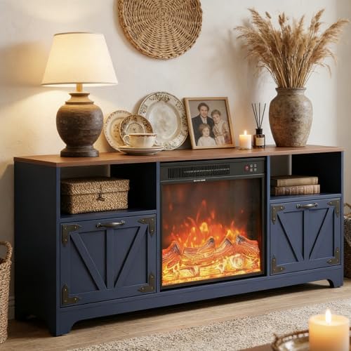 Fireplace TV Stand for Living Room, Farmhouse Entertainment Center with 23