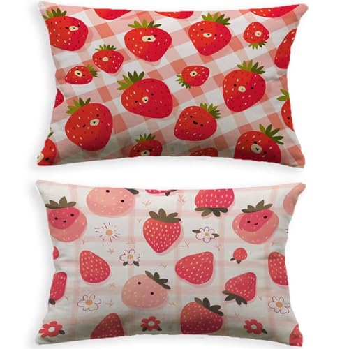 Coussin Fraise en Velours 70x90cm avec Impression Recto Verso Résistante | Lot de 2 - 3