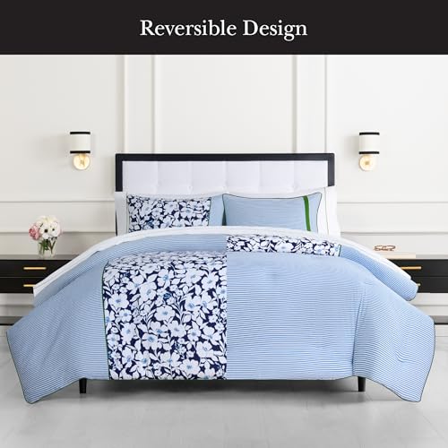 Image of kate spade new york Anemone Field King Comforter Set, 100% Cotton Reversible Cover, All Season 3 Piece Bedding, Machine Washable, Blue Multicolor