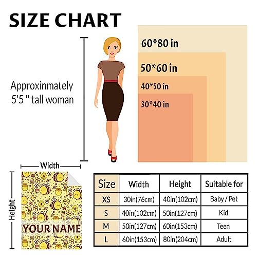 Personalized Bee Blanket Gifts, 30"x40" Cute Throw for Women Girls, Soft Cozy Warm Flannel Blanket for Sofa Bed
