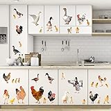 Rooster Wall Stickers Kitchen Wall Decals Peel and Stick Funny Animal Wall Stickers Cute Farm Chicken Wall Decals Rooster Cabinet Door Stickers Farmhouse Chicks Hen Window Stickers