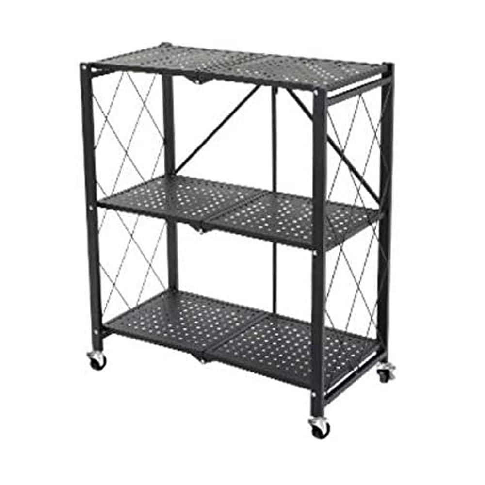 Showay ECVV Multi Shelf Foldable Storage Shelves for Garage Kitchen Home Closet, Metal Wire, Organizer Rack on 4'' Wheel Casters, Rack, 3Shelf Black, 3-Layer