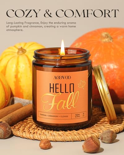 Image of AOOVOO Hello Fall Candles - 9 oz Scented Candles, Aromatherapy Candle, Soy Candle for Home Scented