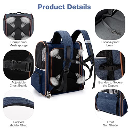 Miniatura 4 de Lekespring Transportin Extensible Para Gato Y Perro Pequeño, Con Arnés Interno Y 4 Entradas Mochila Transpirable Impermeable - Carga Máxima 8kg - Azul