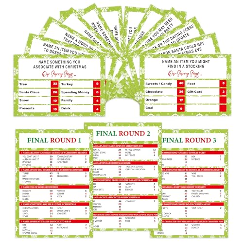 Xenseou 60 Pcs Christmas Family Feud Game Funny Christmas Party Games Christmas Trivia Game Family Feud Quiz Holiday Games for Groups SD-WF01