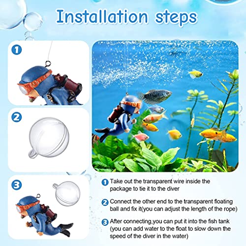 Image of Qpets Aquarium Floating Diver Decorative Items Resin Cute Cartoon Fish Tank Accessories 2 Pcs Blue 7cm Floating Ornament for Aquarium Landscape Decor