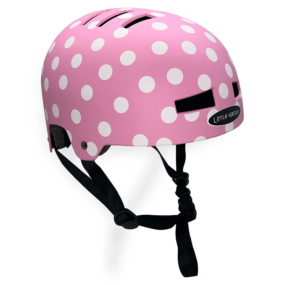 Little Nation Kids Bike Helmet – Safe & Adjustable Helmet for Bicycle, Scooter, and Roller Skates, Lightweight Design for Toddlers & Children (Pink Polka Dots)