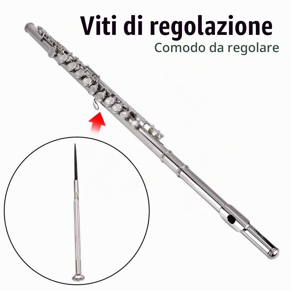 Flauto Traversiera in rame per principianti 16 chiavi foro chiuso C flauto strumento musicale con scatola in pelle per principianti, 63 x 5 cm