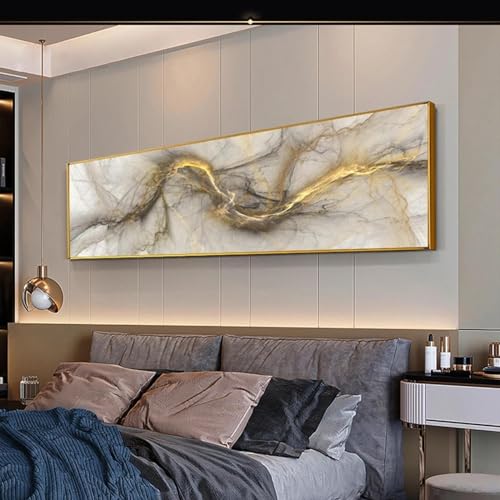 Tableau abstrait nuage gris jaune 60x180 grand format pour décoration murale
