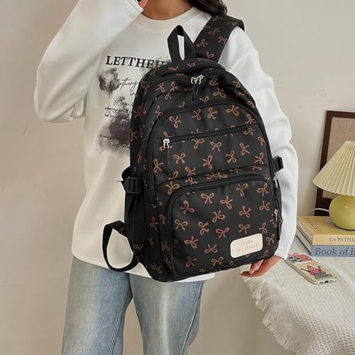 Bow Backpack for Women Coquette, Pink Bow Backpack, Cute Kawaii Nylon Backpacks Set (Rose Red)4