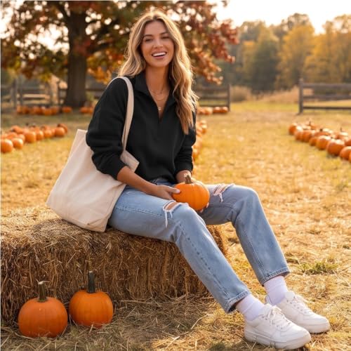 Oversized Sweatshirt for Women Quarter Zip Fleece Mock Neck Pullover Shirt - image 9