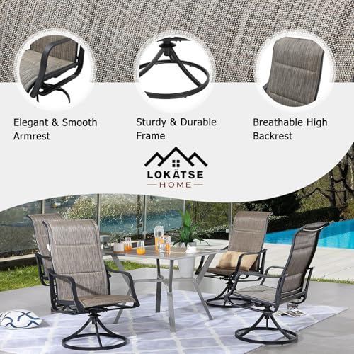 Image of LOKATSE HOME 5 Pieces Patio Dining Set Metal Furniture Outside Swivel Chairs and Square Table, Gray