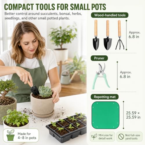 Set de 18 piezas para jardinería con estera para trasplantes miniatura 3