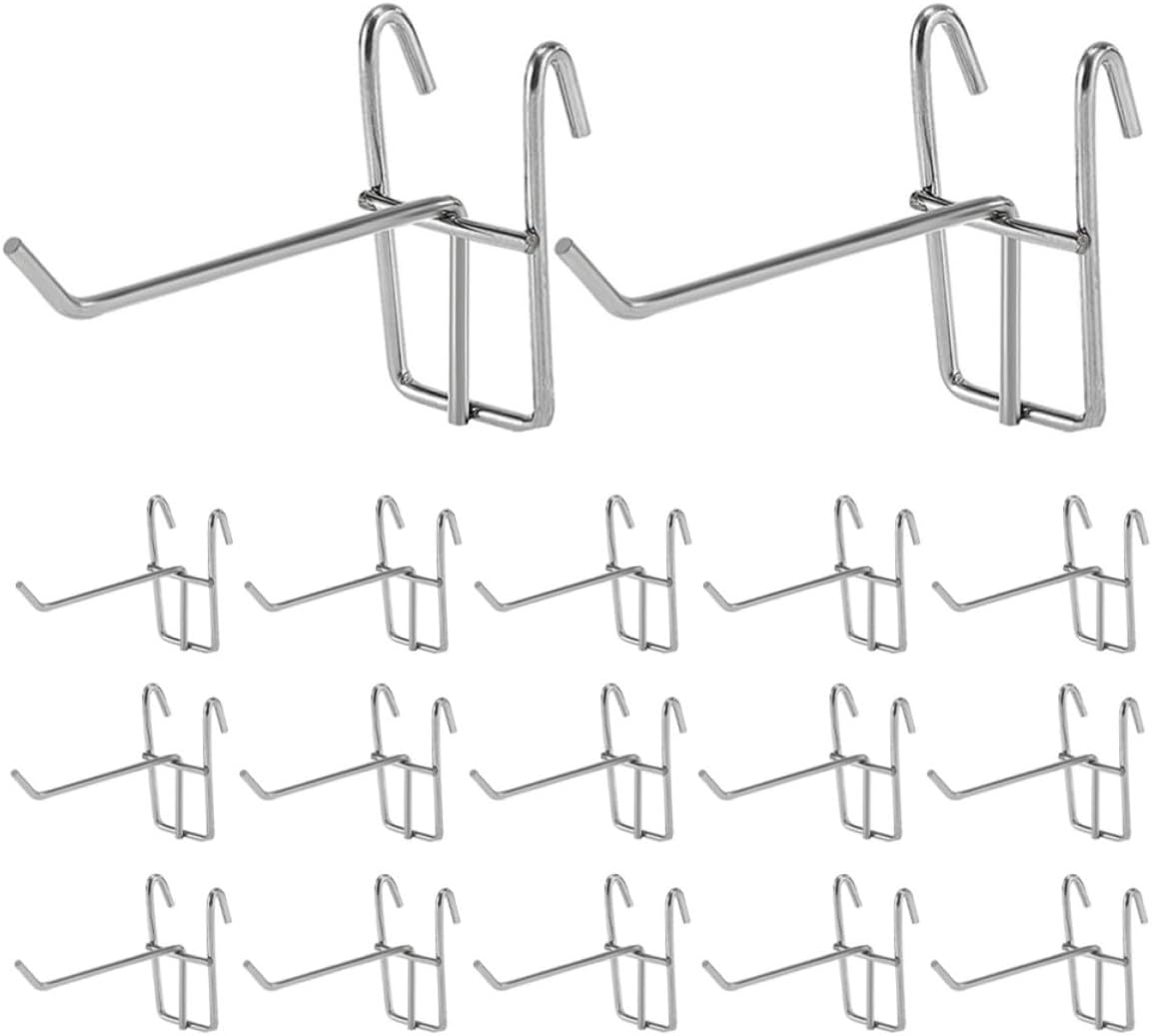 25pcs Heavy Duty Iron Grid Wall Hooks for Grid Panels and Pegboards, 3.3mm Thick Silver Shelving Hooks with Easy Installation, for Retail Stores and Store Displays