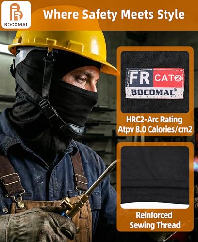 Image of BOCOMAL FR Face Mask Flame Resistant Balaclava 5.5oz Lightweight Arc Rated Helmet Liner Covering Hood for Welding