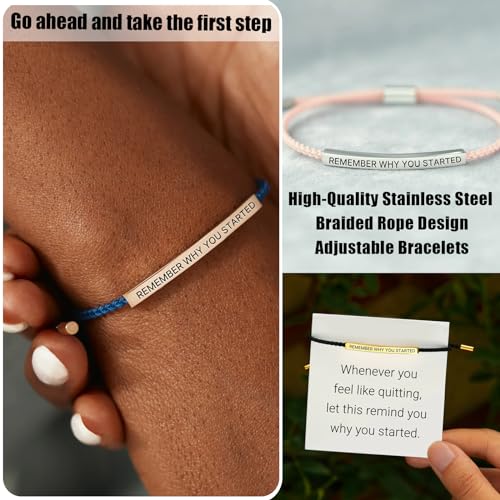 Remember Why You Started Tube Bracelet, Handmade Braided Adjustable Wrap Stainless Steel Inspirational Bracelets Birthday Gifts Jewelry (Pink-Silver)3
