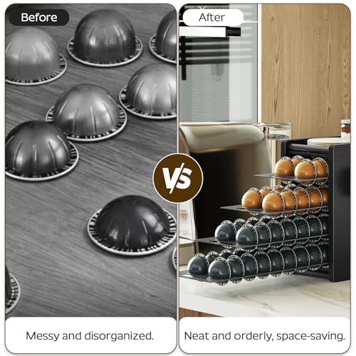 Image of YATINEY Coffee Pod Drawer Holder, 72 Pods Large Capacity, 4 Tier Holder for Vertuo, Coffee Pod Organizer for Countertop, Storage Rack for Nespresso Vertuo Pods, Space Saving, Black KH06BB