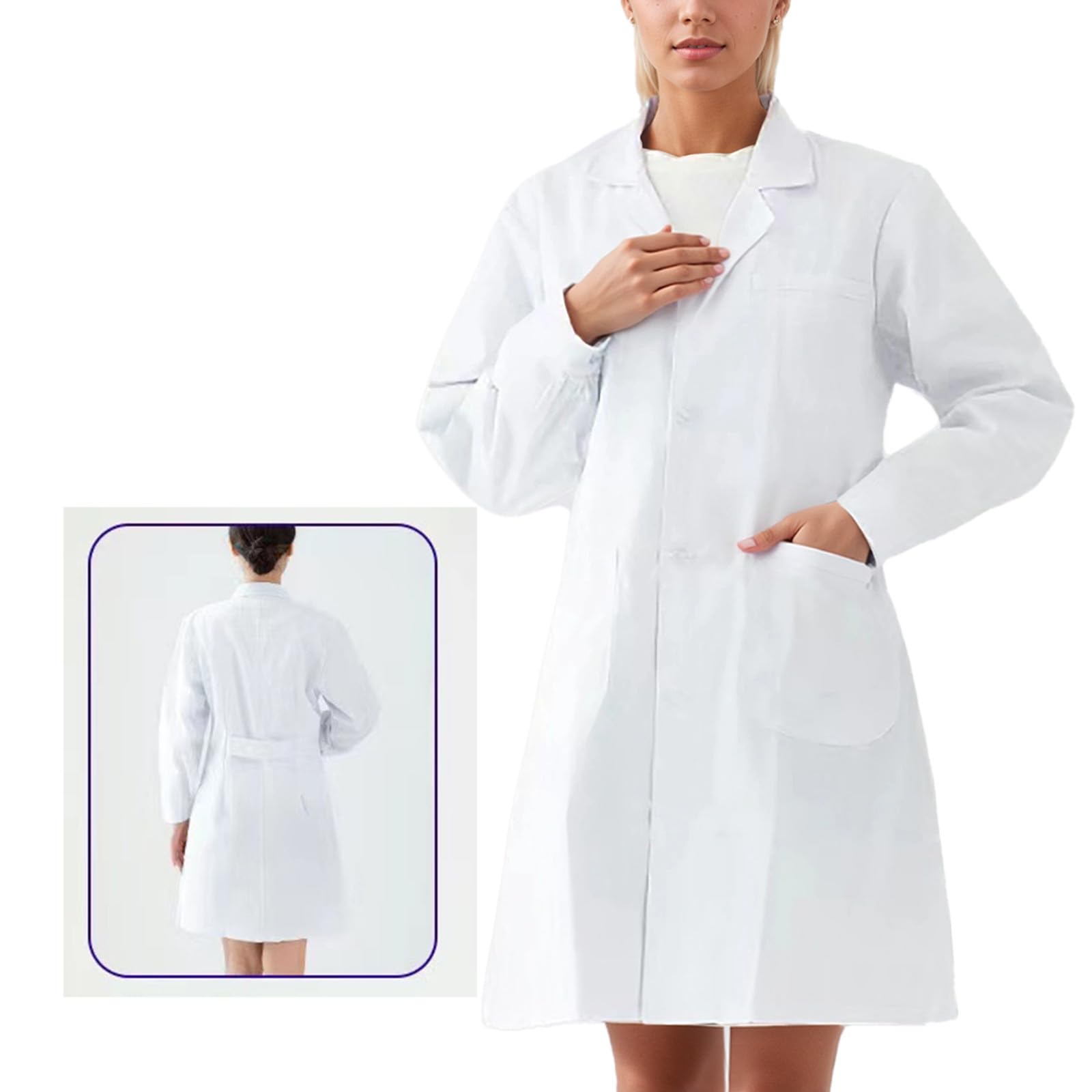 Generisch Bata de laboratorio para hombre de tela duradera con mangas largas con botones delanteros para requisitos profesionales